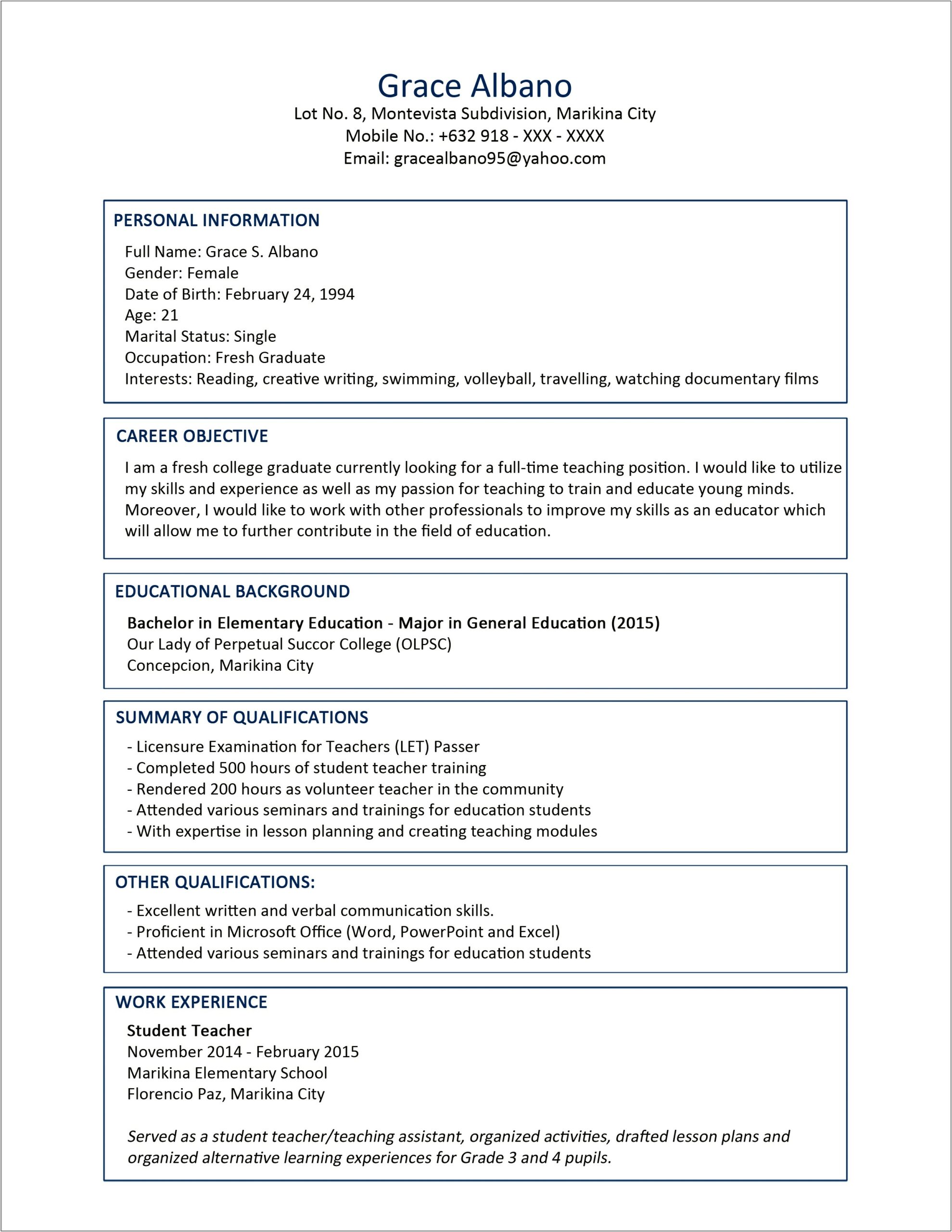Recent Business Management Graduate Resume Example