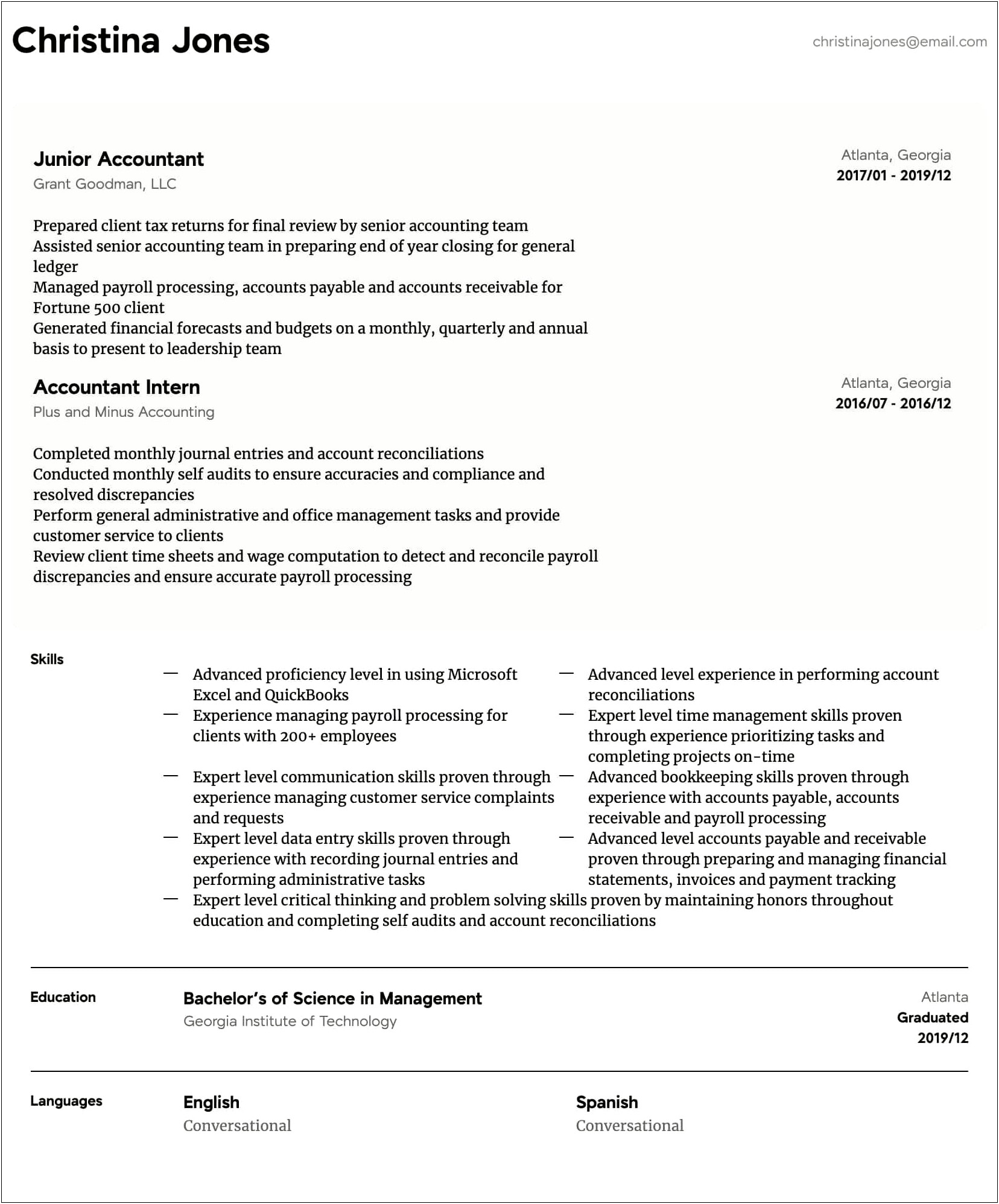 Recent Grad Accounting Resume Examples 2019