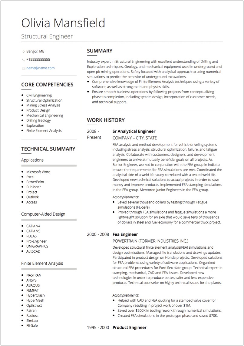Recent Graduate Structural Engineering Resume Template