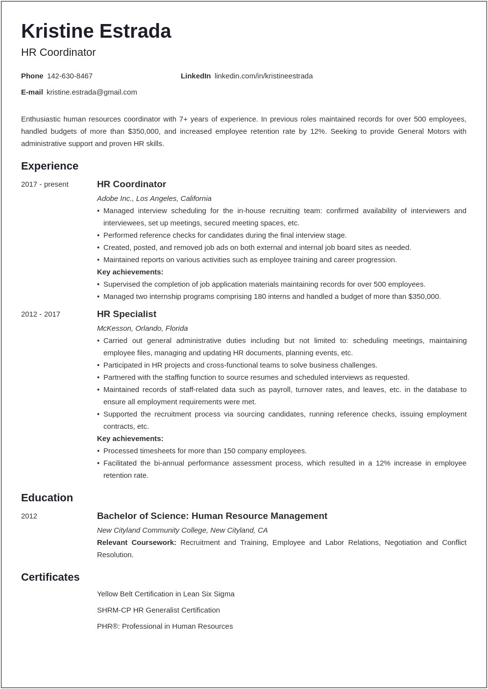 Recruiting Coordinator Resume Cover Letter Sample Resumesample Resume