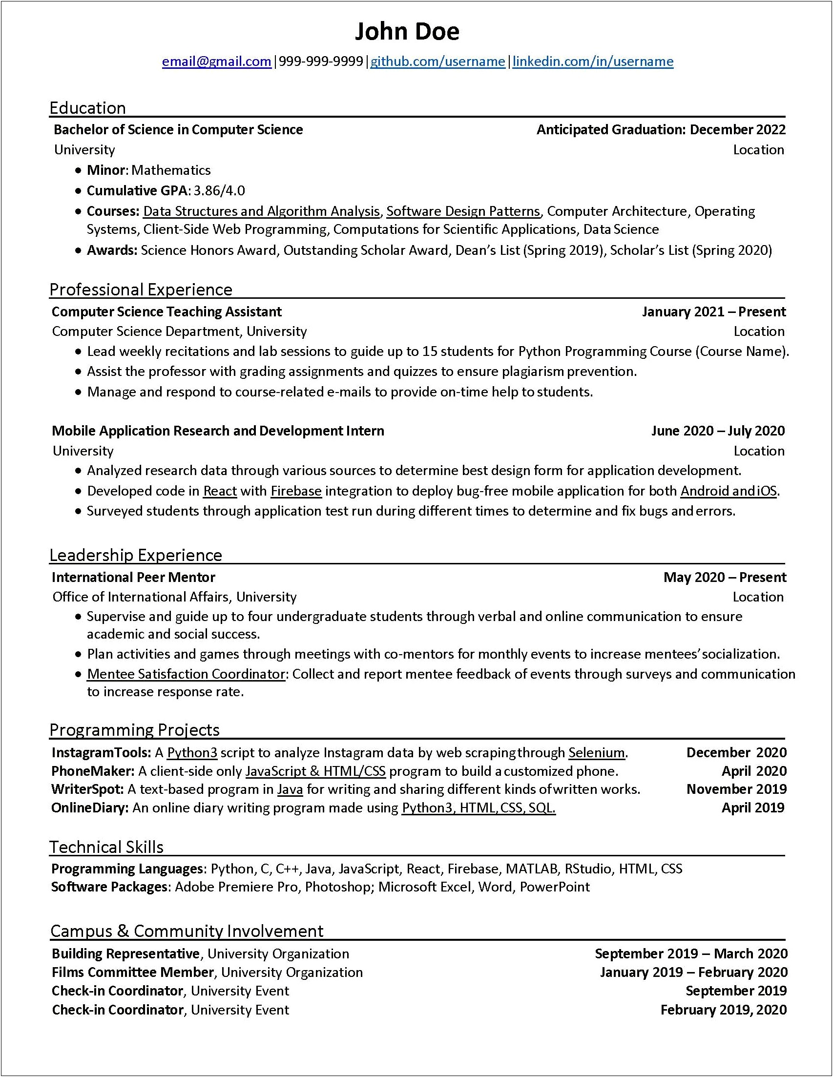 Reddit Cs Resume No Projects No Experience