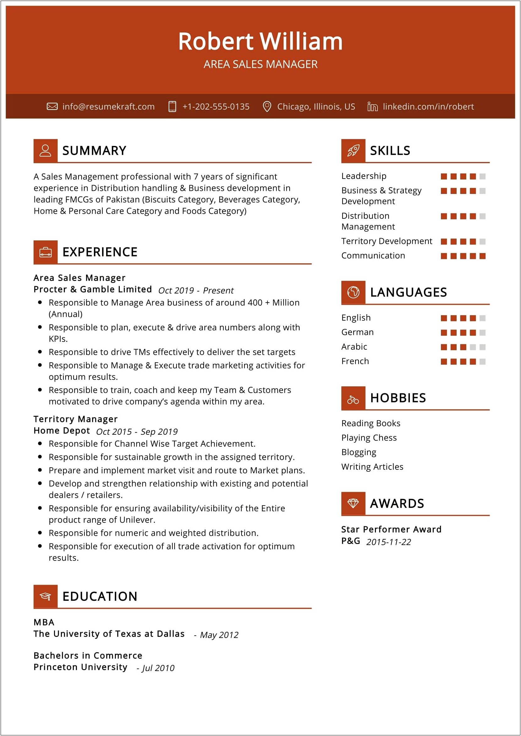 Regional Sales Manager Resume For Fmcg