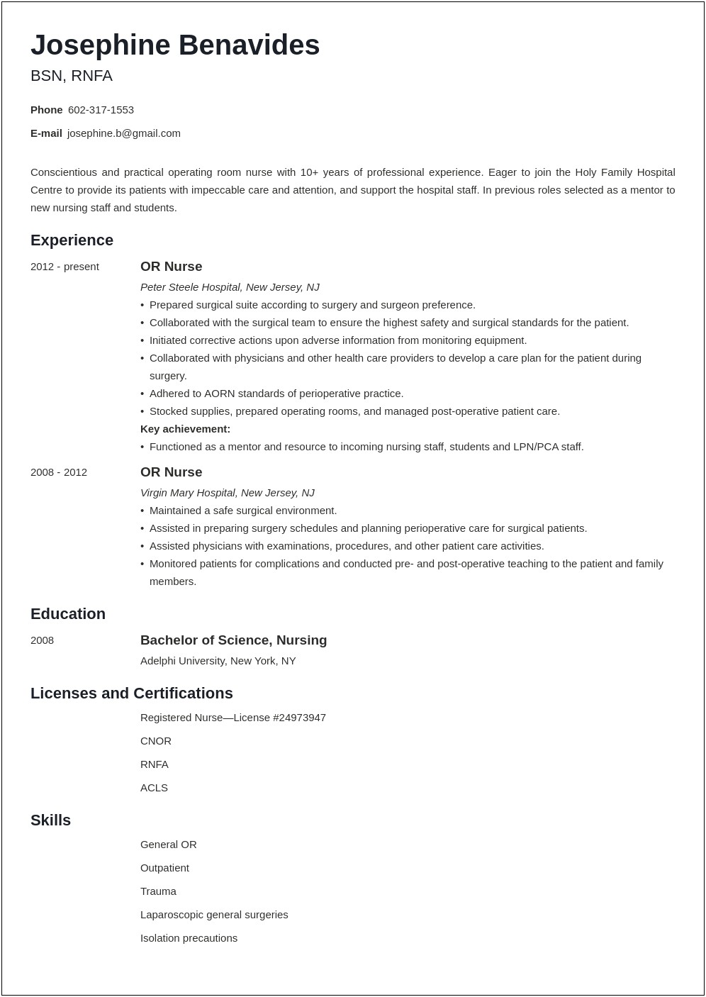 Registered Nurse Resume Objective Statement Examples