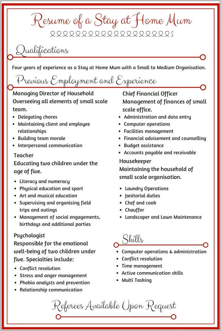Reintering Job Market Homemaker Description For Resume