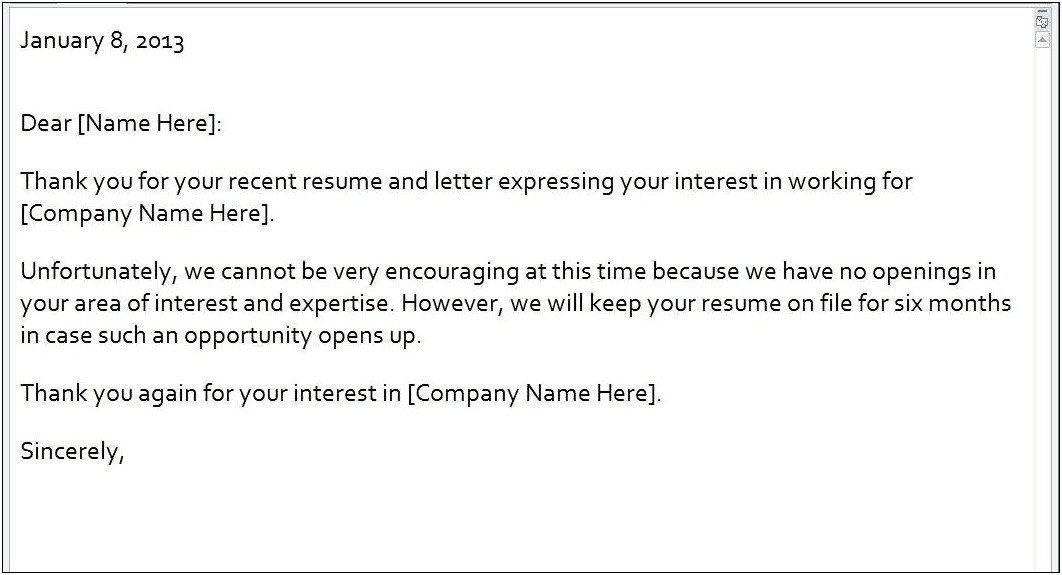 Rejection Email Template After Resume Review