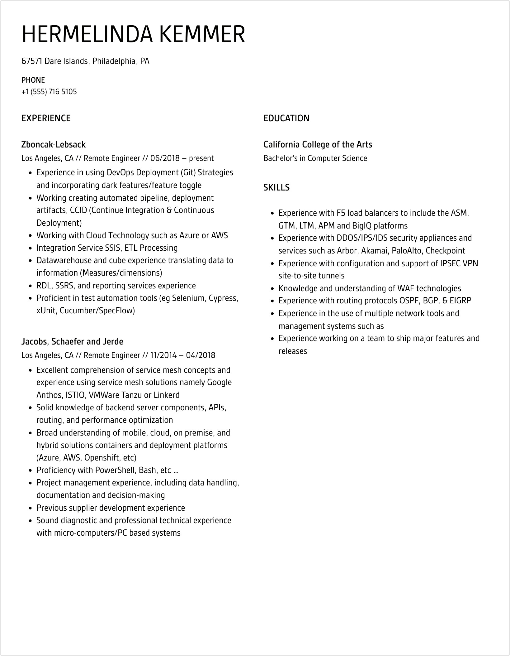 Remote Msp System Engineer Example Resume