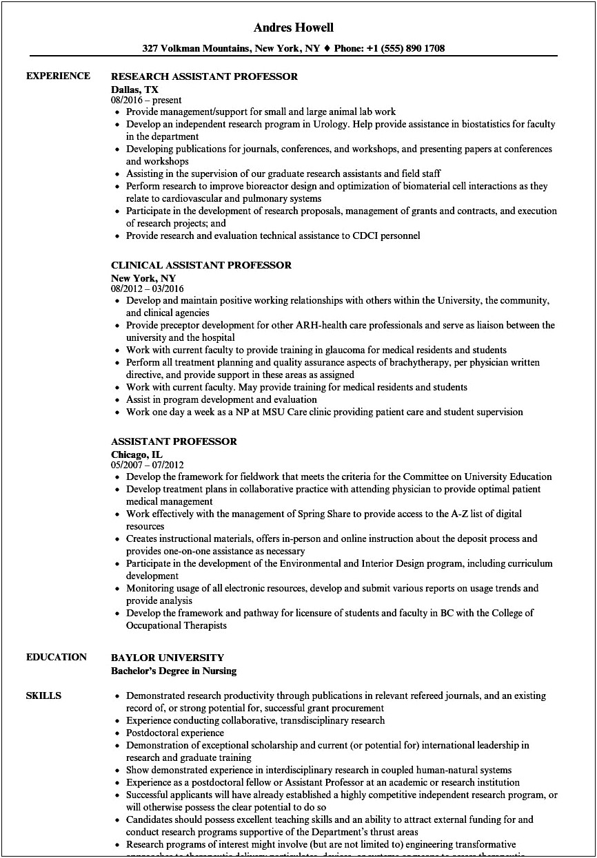 Research Assistant For Professor Resume Sample