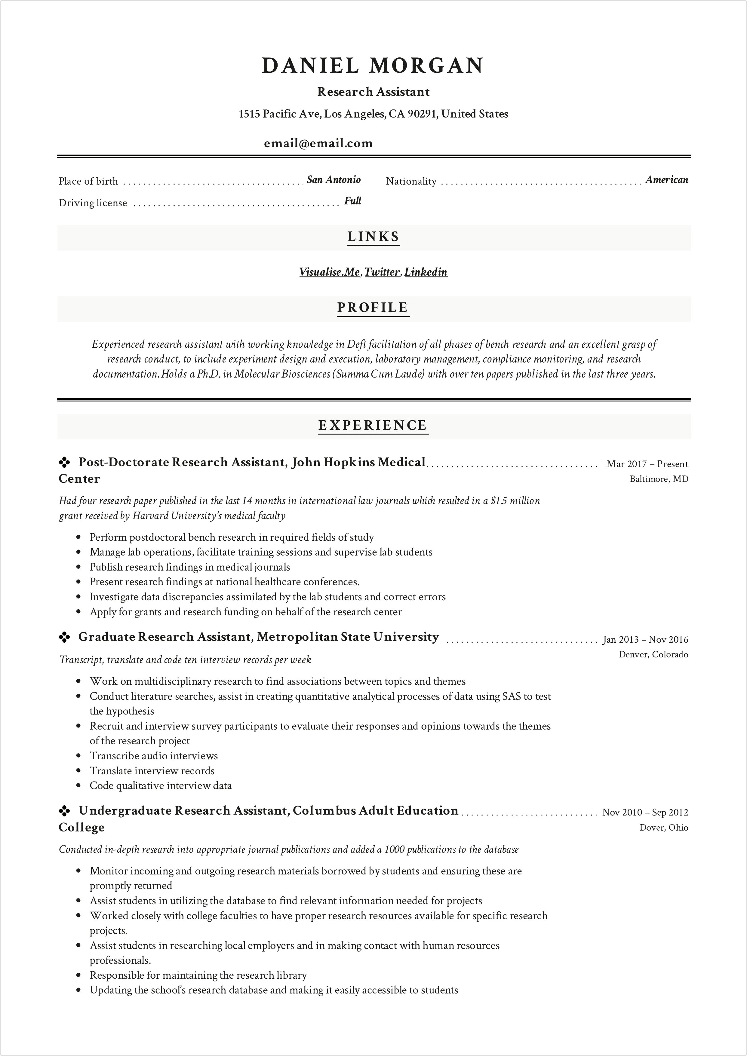Research Assistant Skills On A Resume