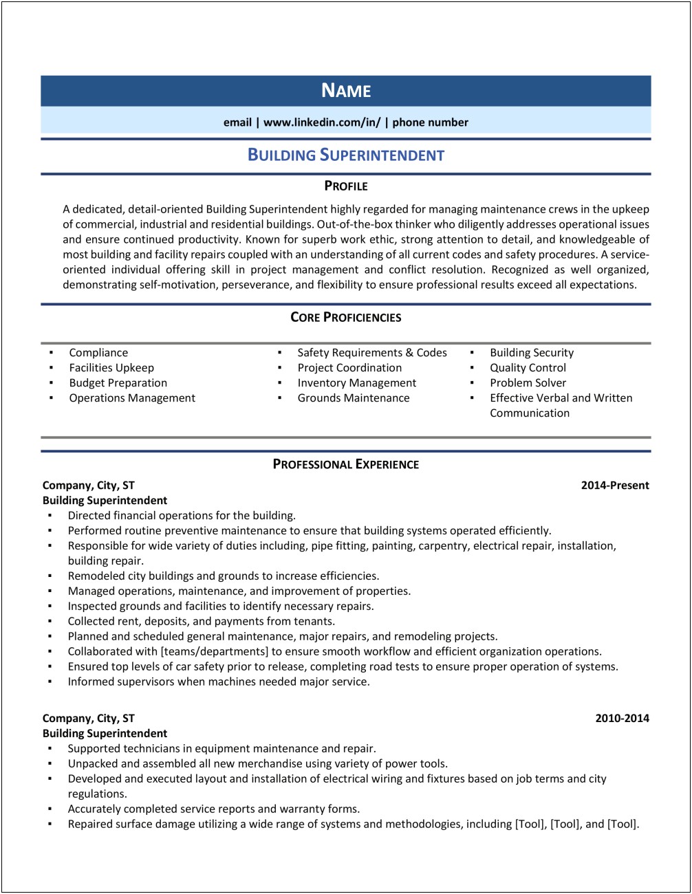 Residential Construction Project Superitendent Jobs Sample Resume
