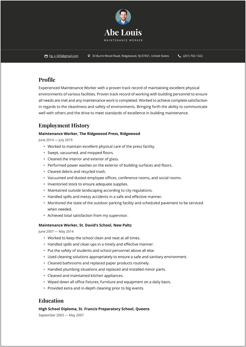 Residential Maintenance Objective For A Resume