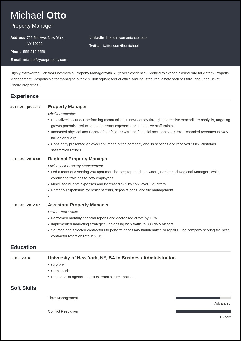 Residential Property Management Assistant Property Manager Resume