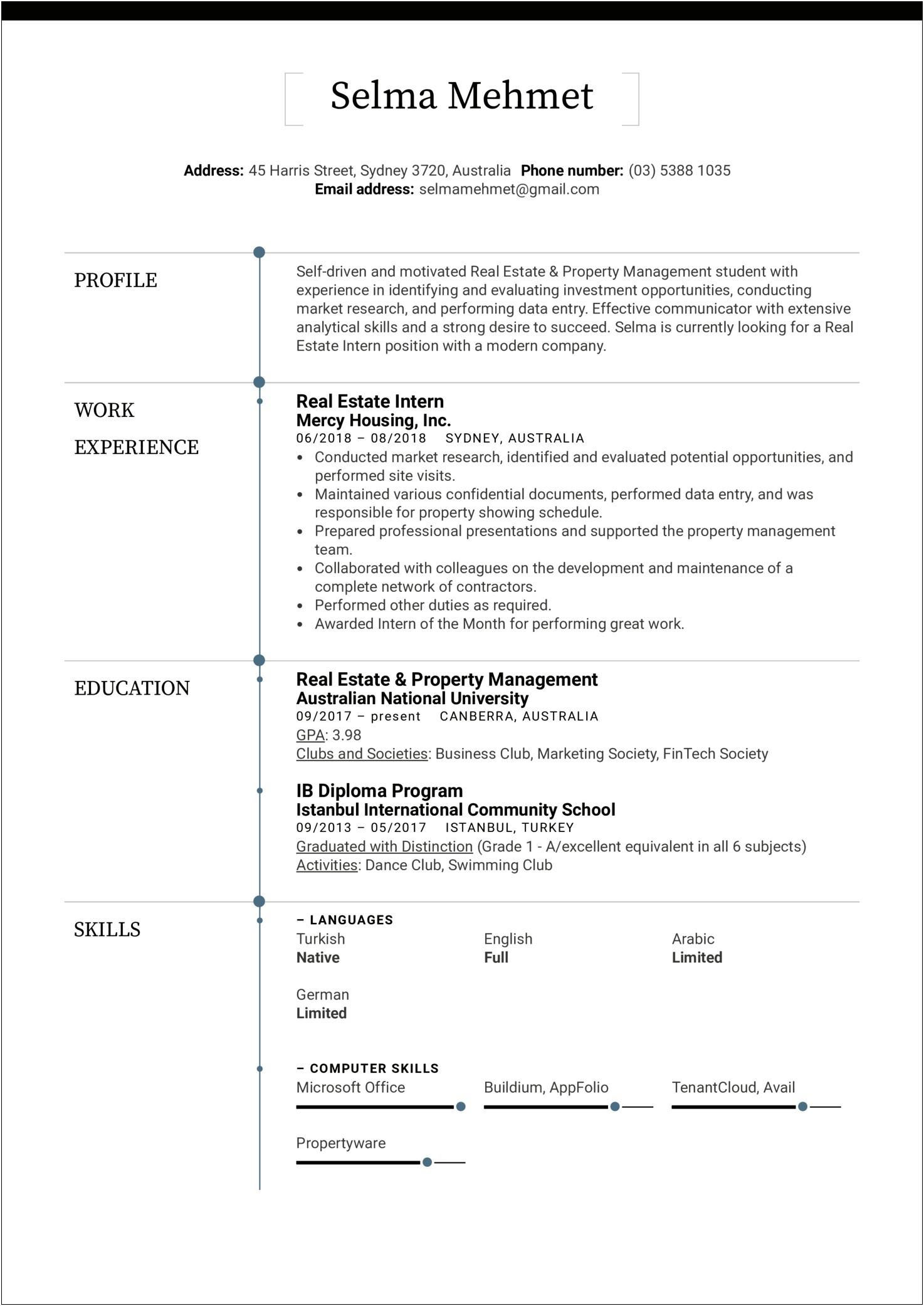 Residential Real Estate Intern Resume Example