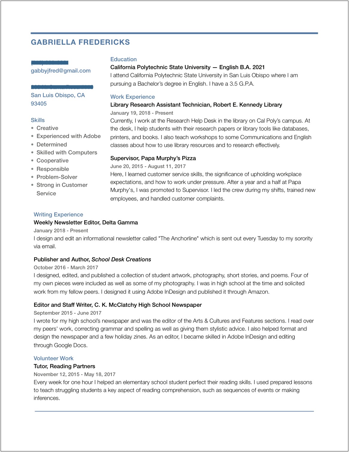 Resources For High School Students To Develop Resumes