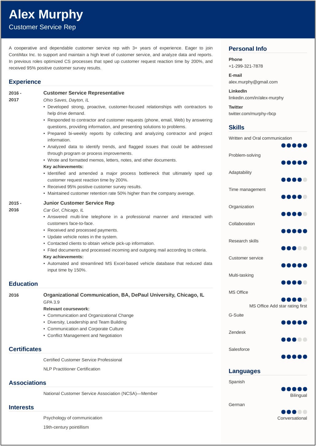 Responsibilities And Achievement Examples For Resume