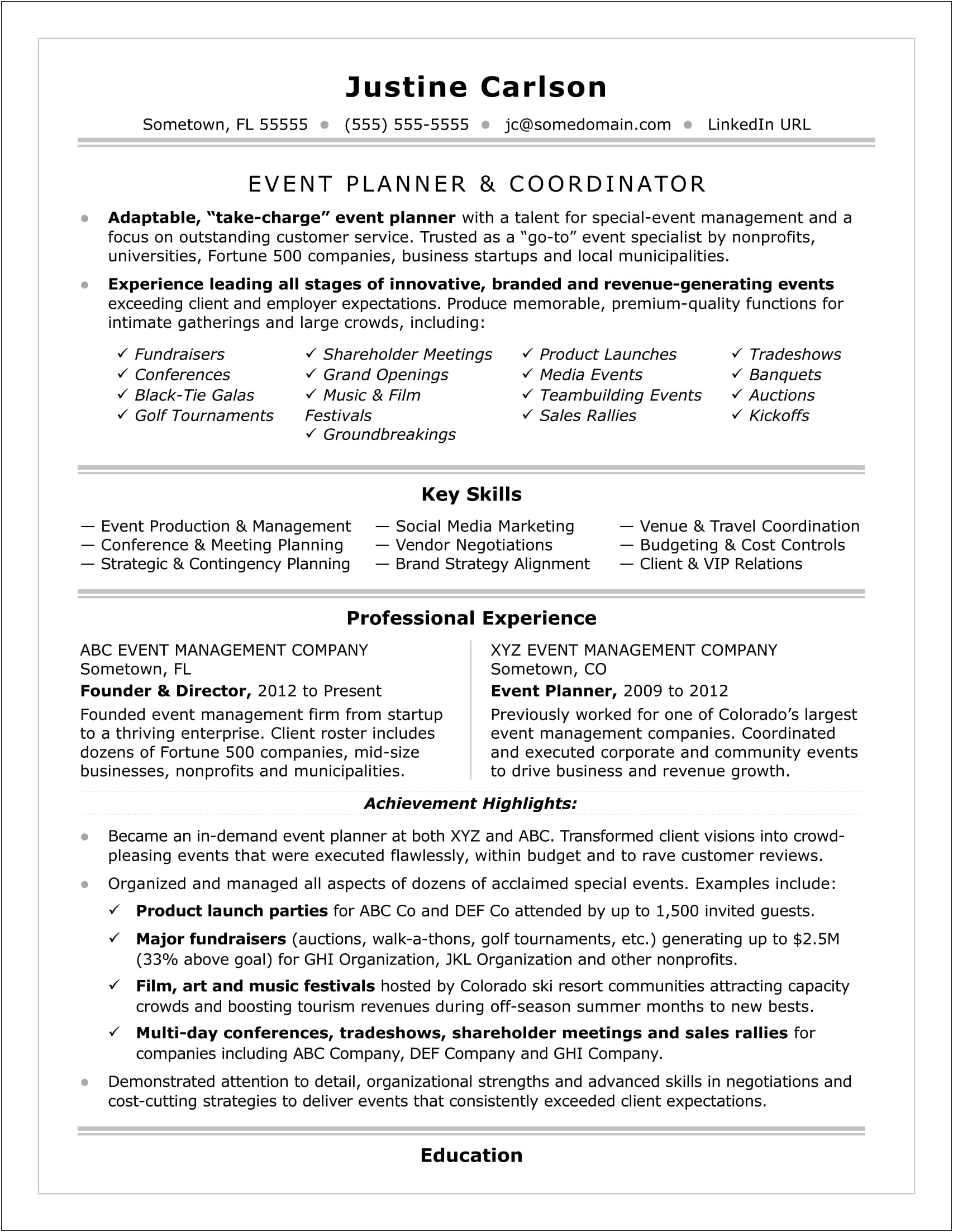 Restaurant And Events Director Sample Resume