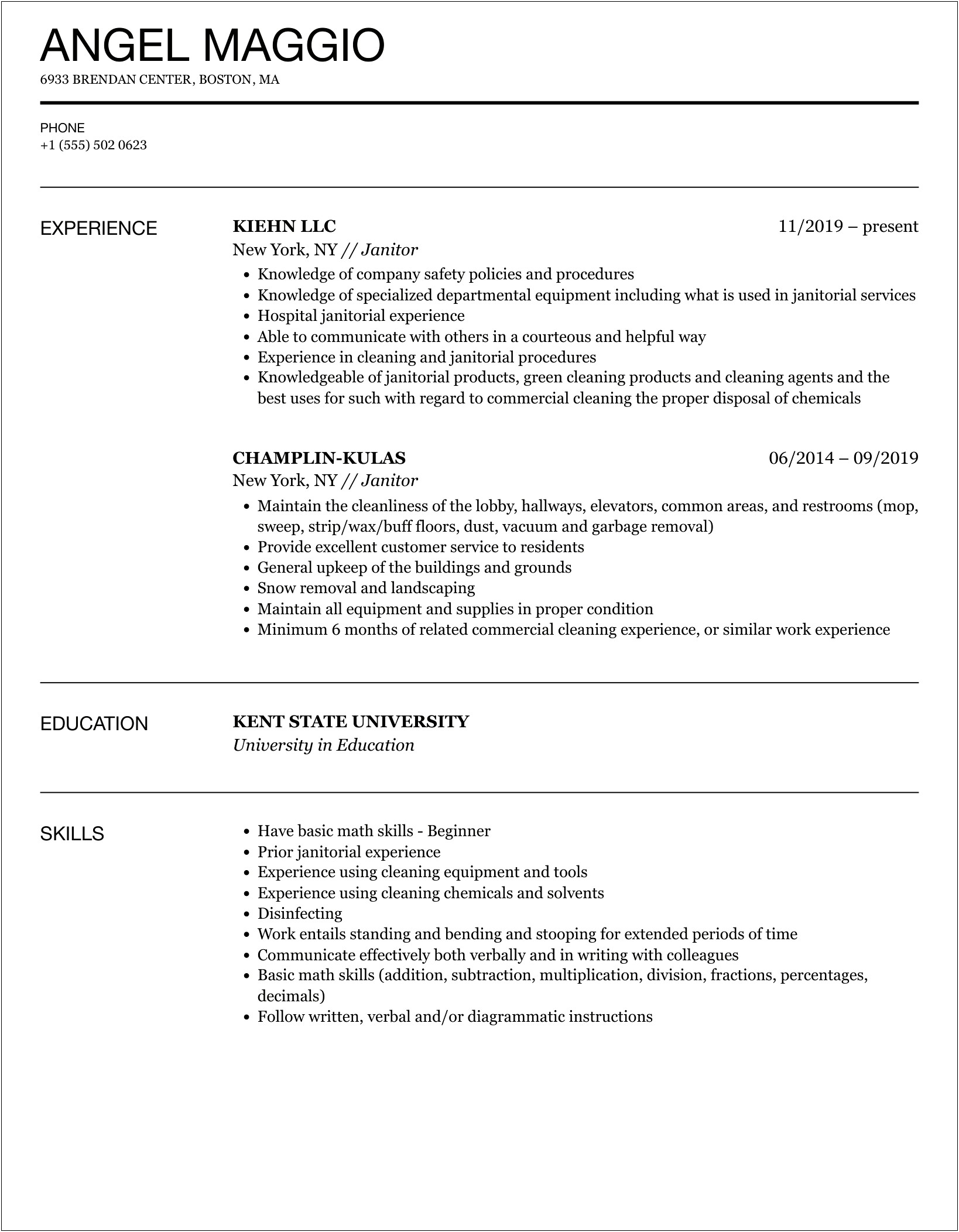Restaurant Custodian Job Description For Resume