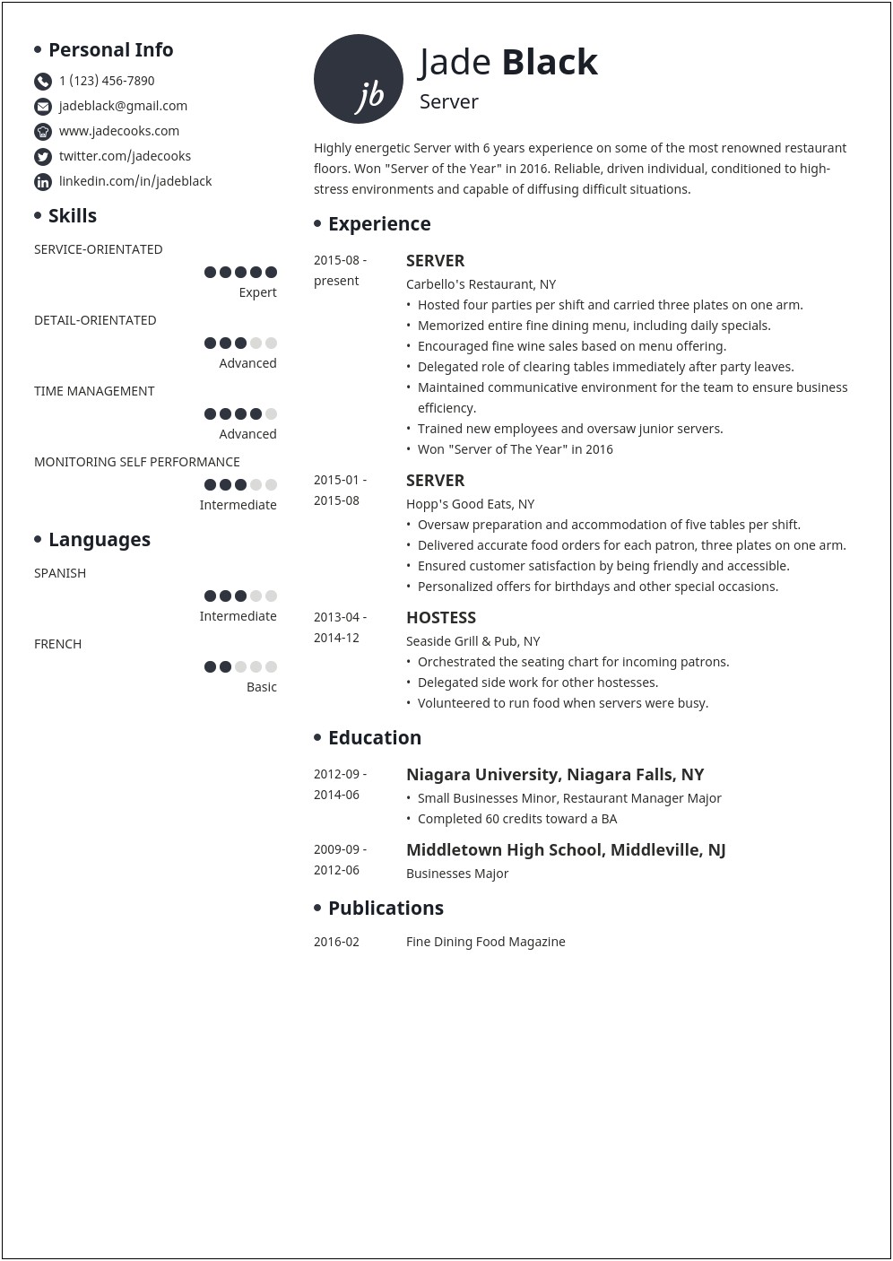 Restaurant Line Server Job Description For Resume