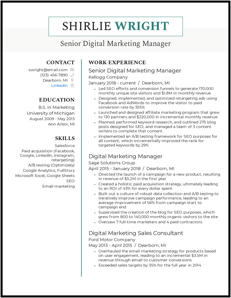 Resume About Marketing Internship With No Experience