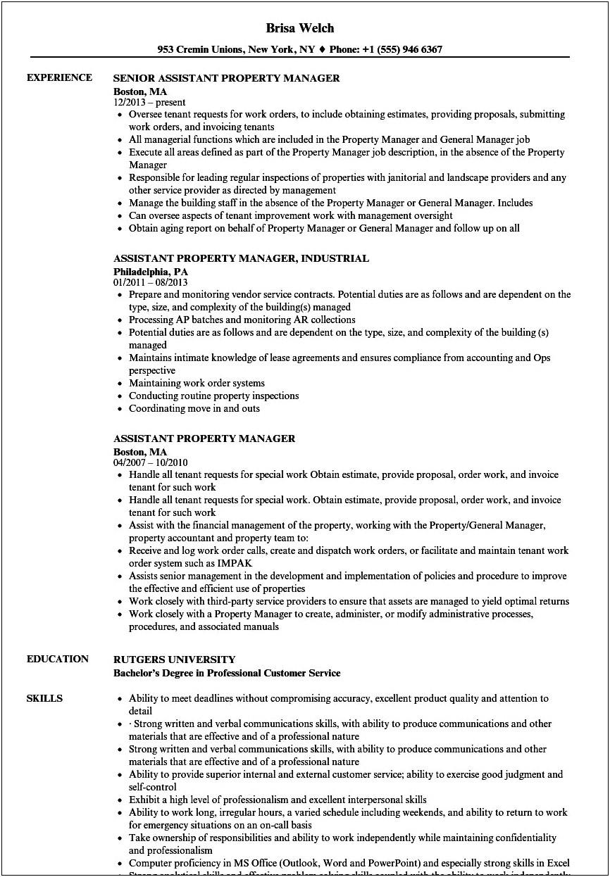 Resume Administrative Assistant For Property Management Company
