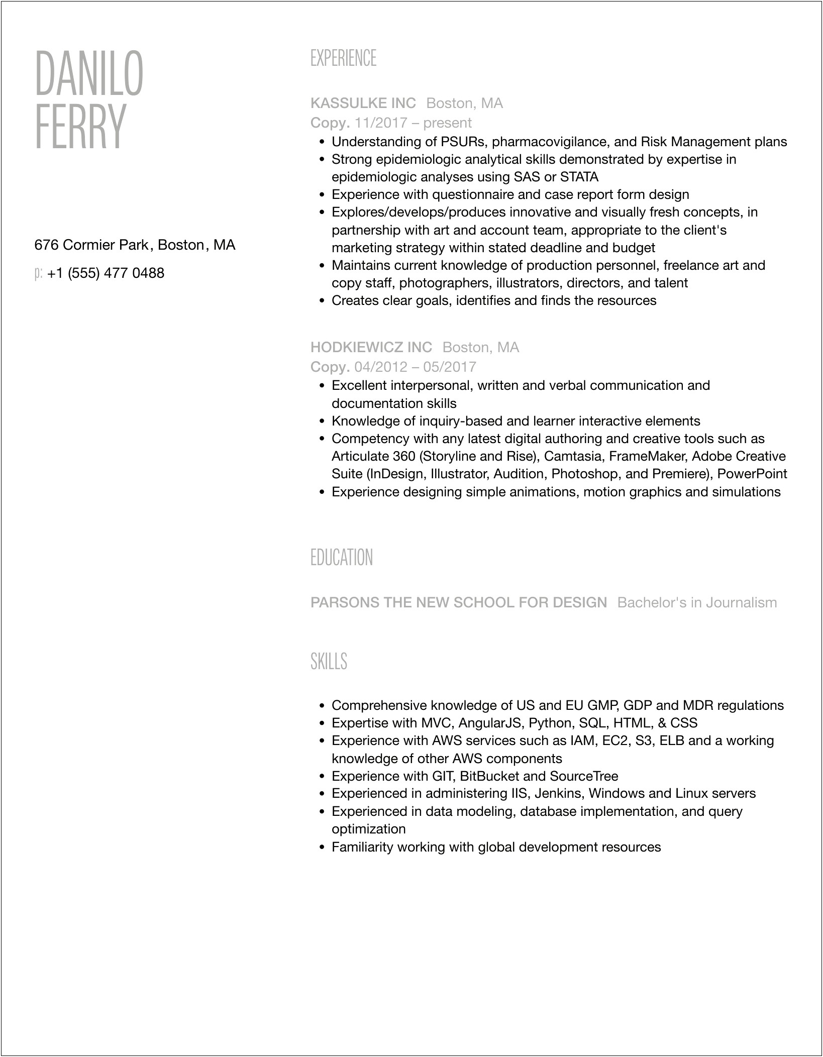 Resume And Copy Page For Transcription Examples
