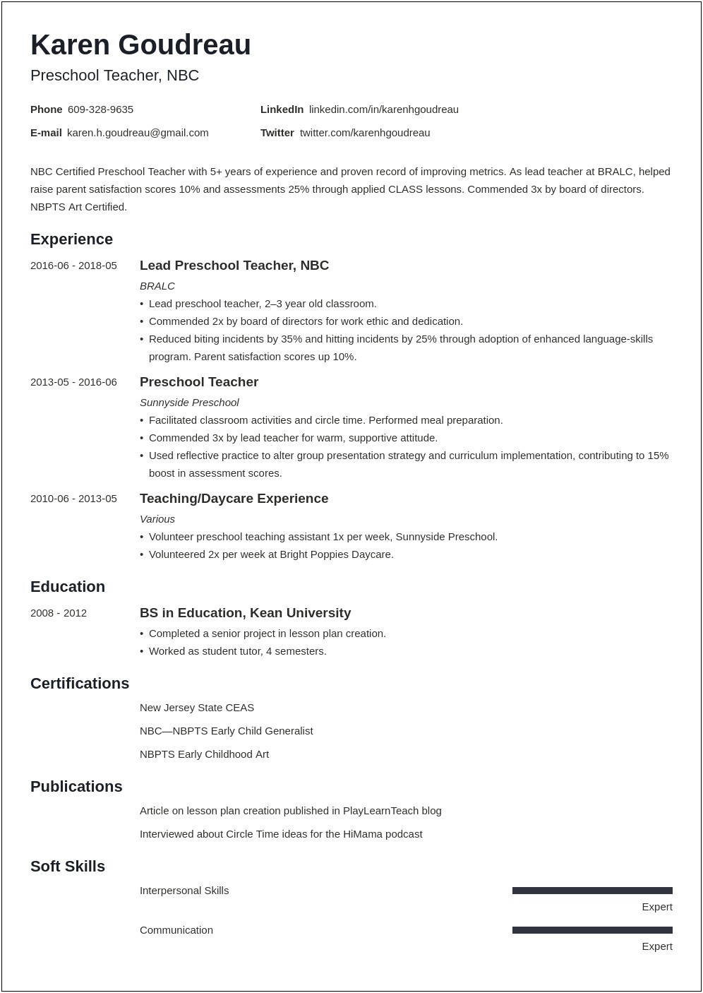 Resume Application For Inexperienced Teacher Example