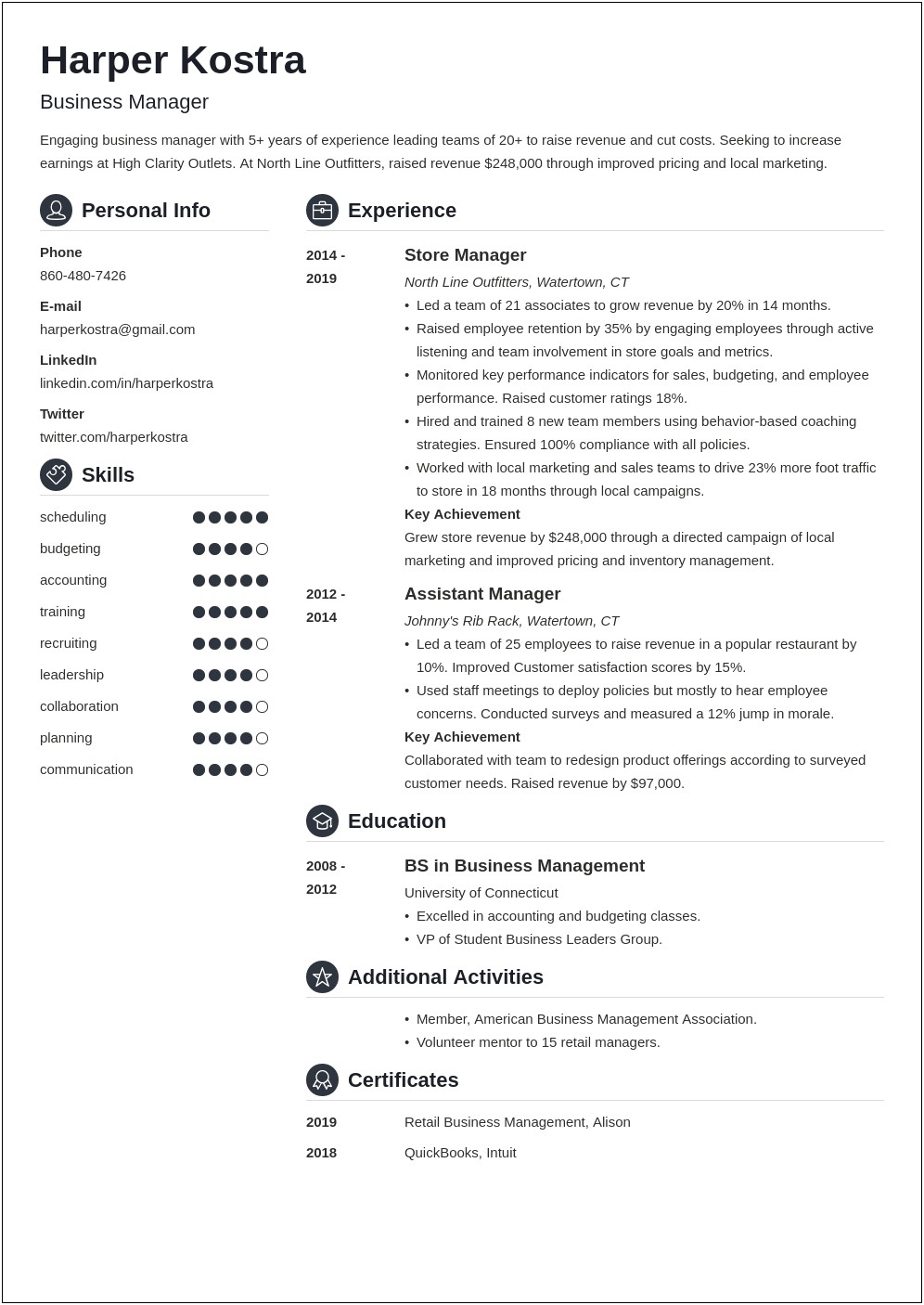 Resume Business Manager Operations Filetype Pdf