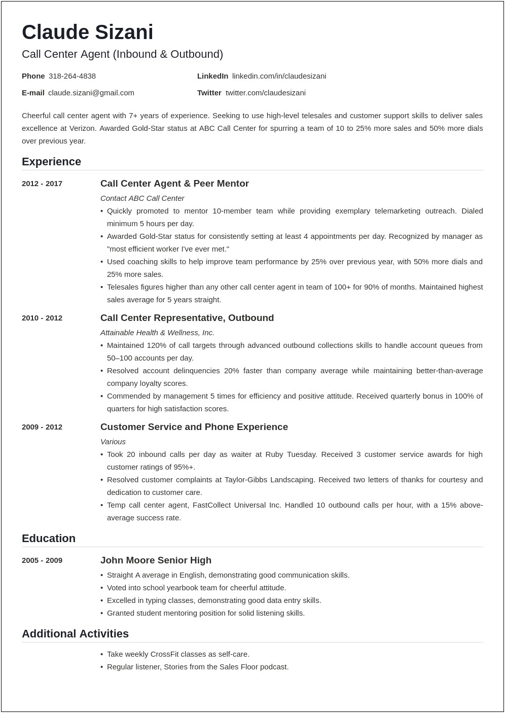 Resume Career Objective For Customer Service
