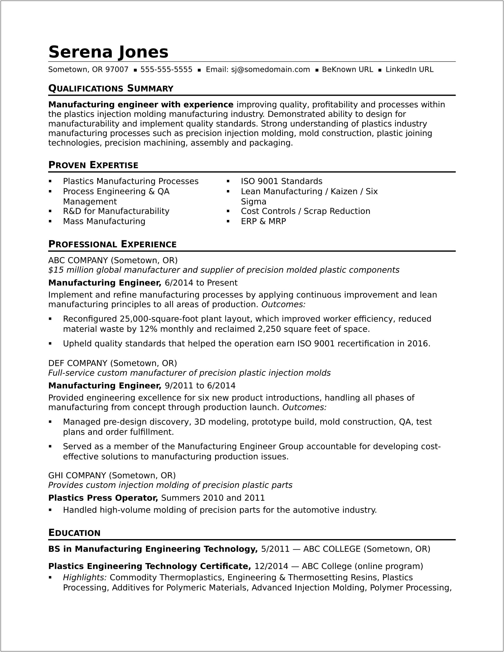Resume Career Summary Engineering Entry Level