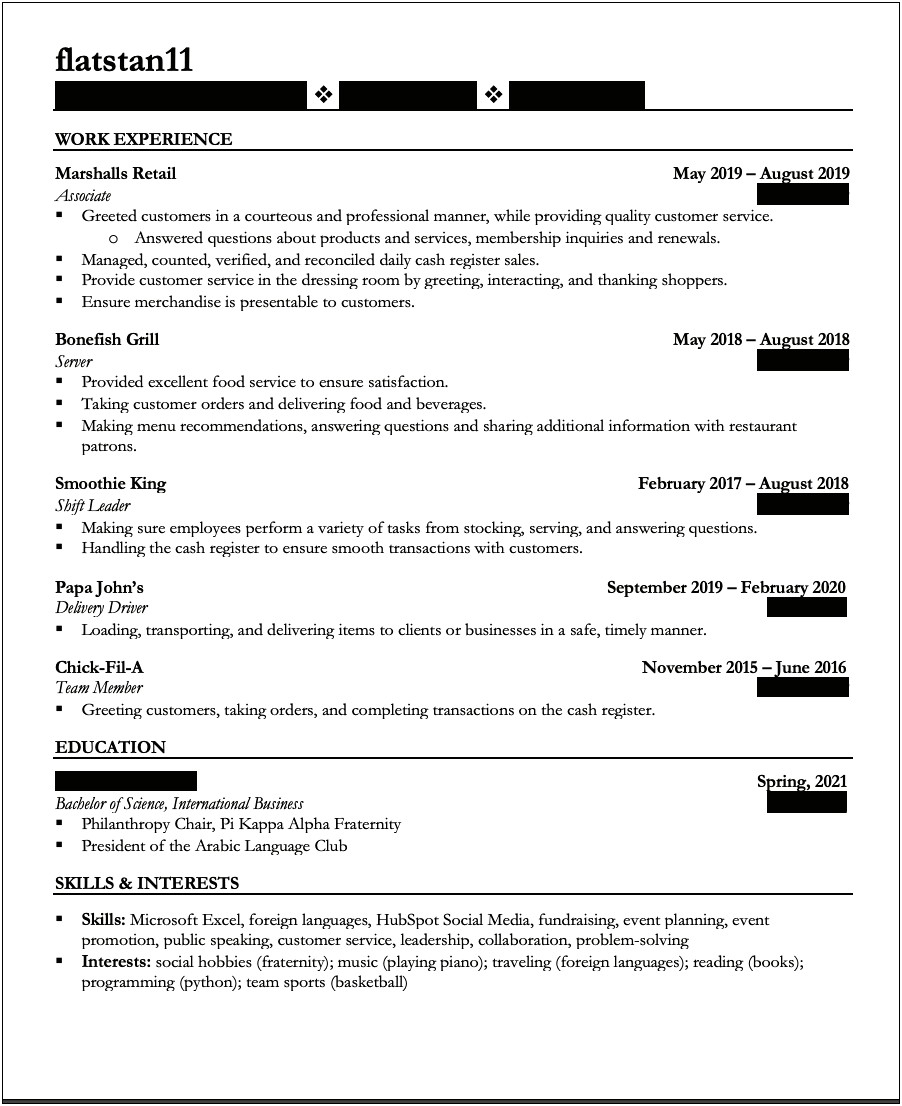 Resume Chick Fil A Examples No Experience