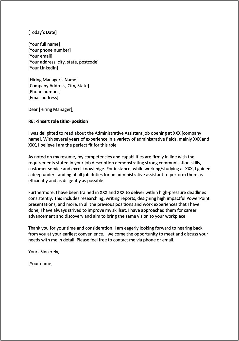 Resume Cover Letter Example Administrative Assistant