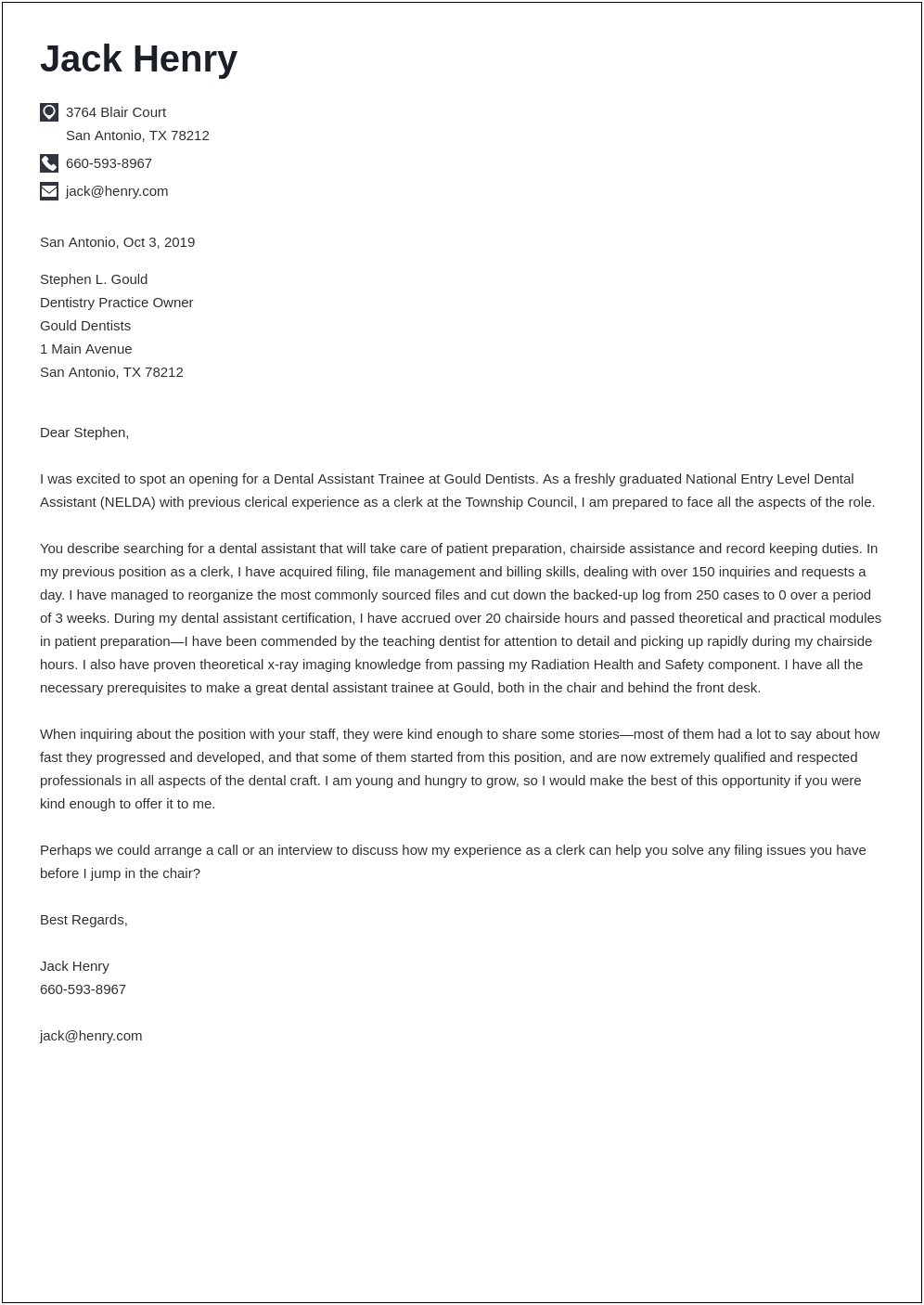 Resume Cover Letter Examples Dental Assistant