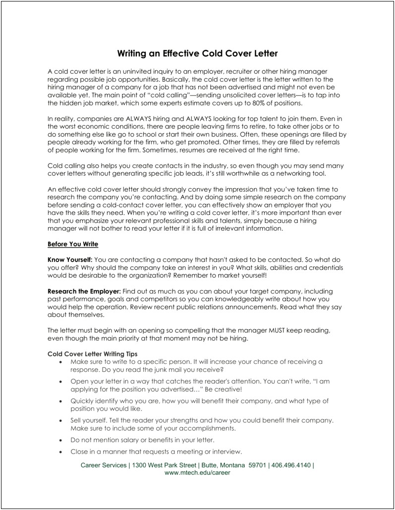 Resume Cover Letter For Cold Calling