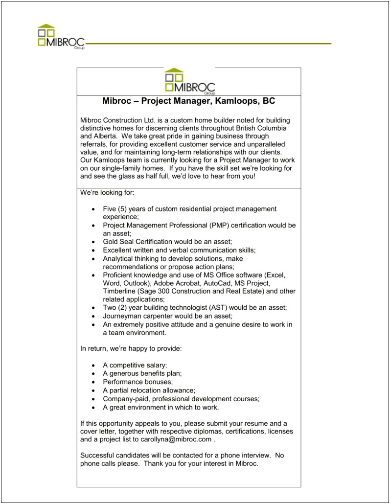 Resume Cover Letter For Construction Superintendent