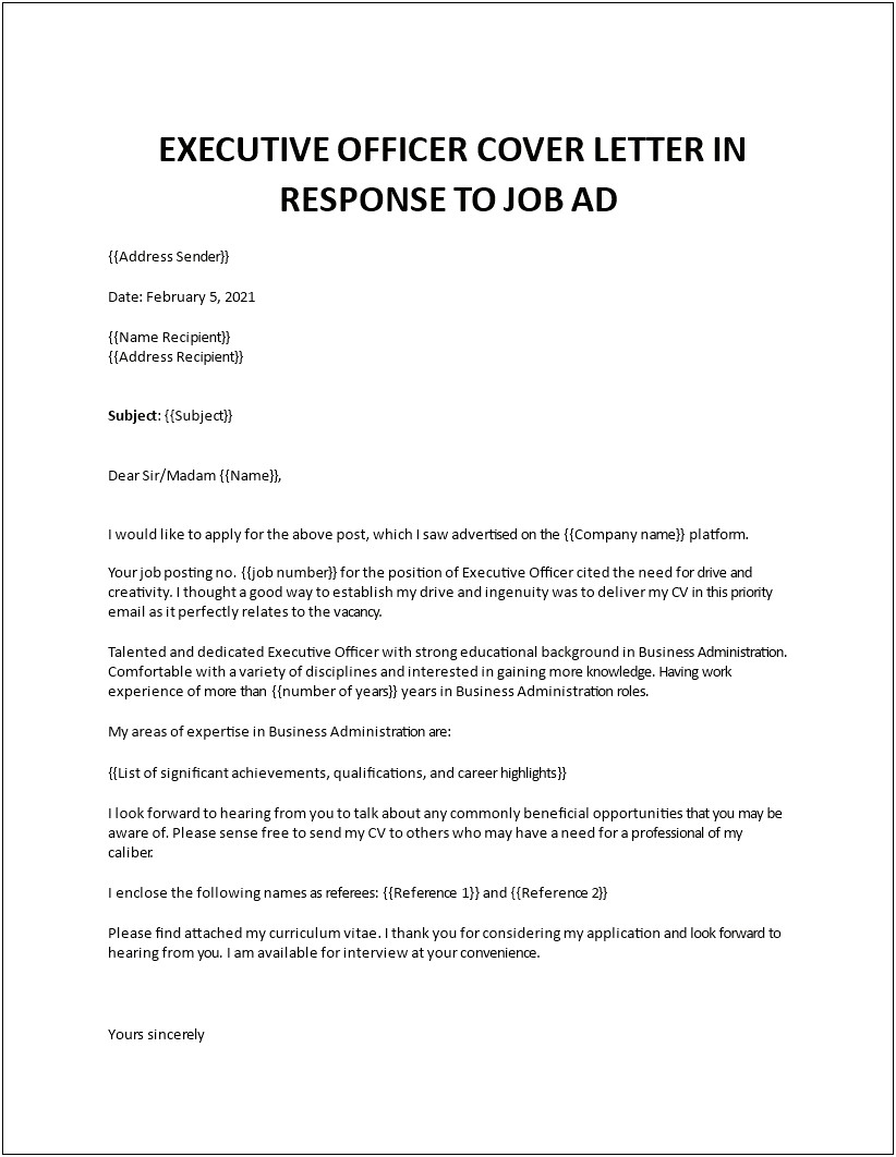 Resume Cover Letter For Executive Assistant Position