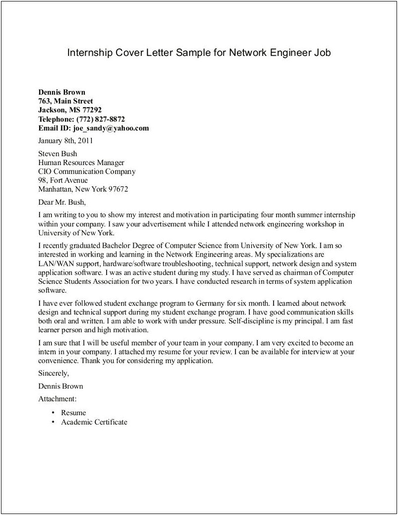 Resume Cover Letter For Internships Examples Engineering