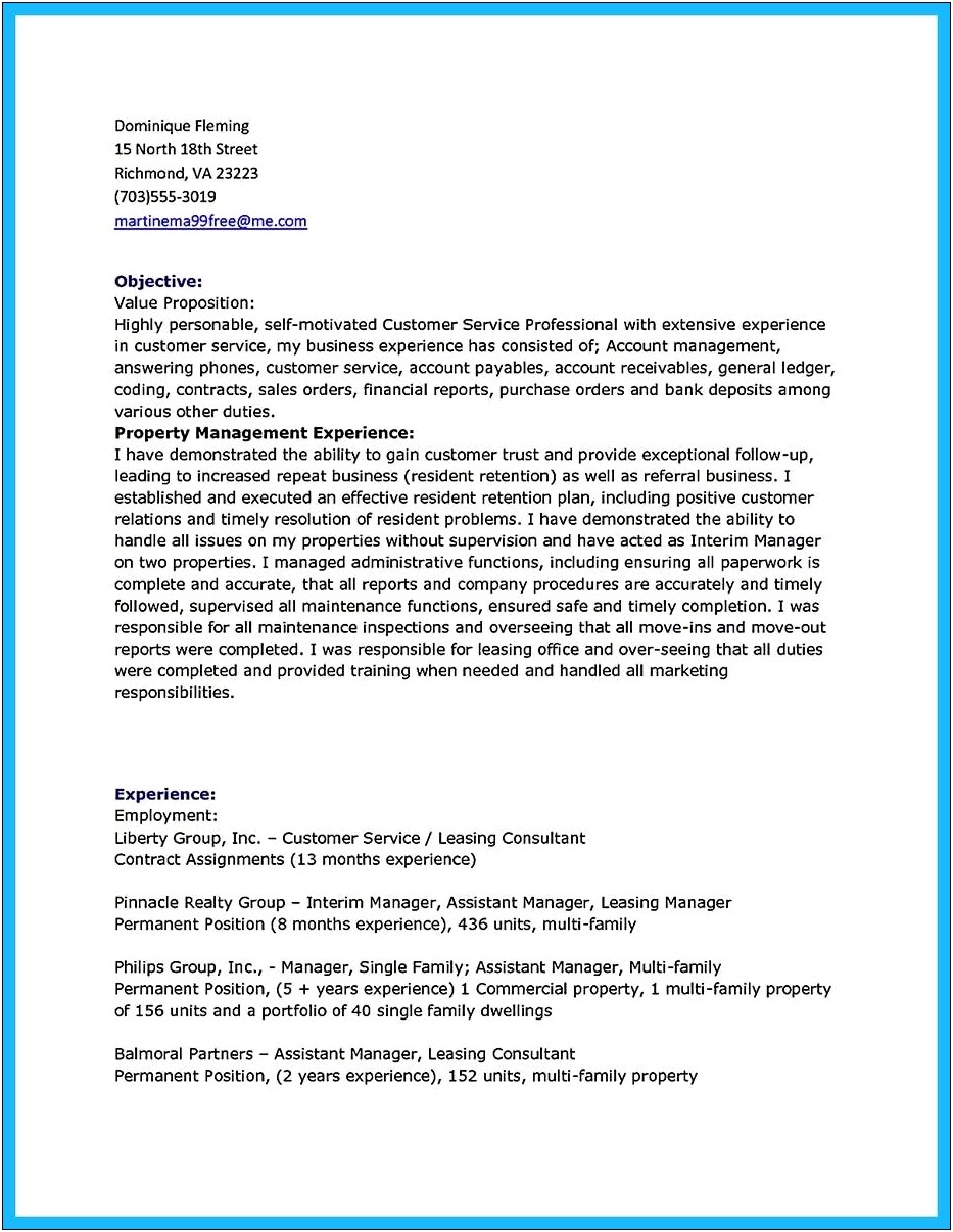 Resume Cover Letter For Leasing Consultant