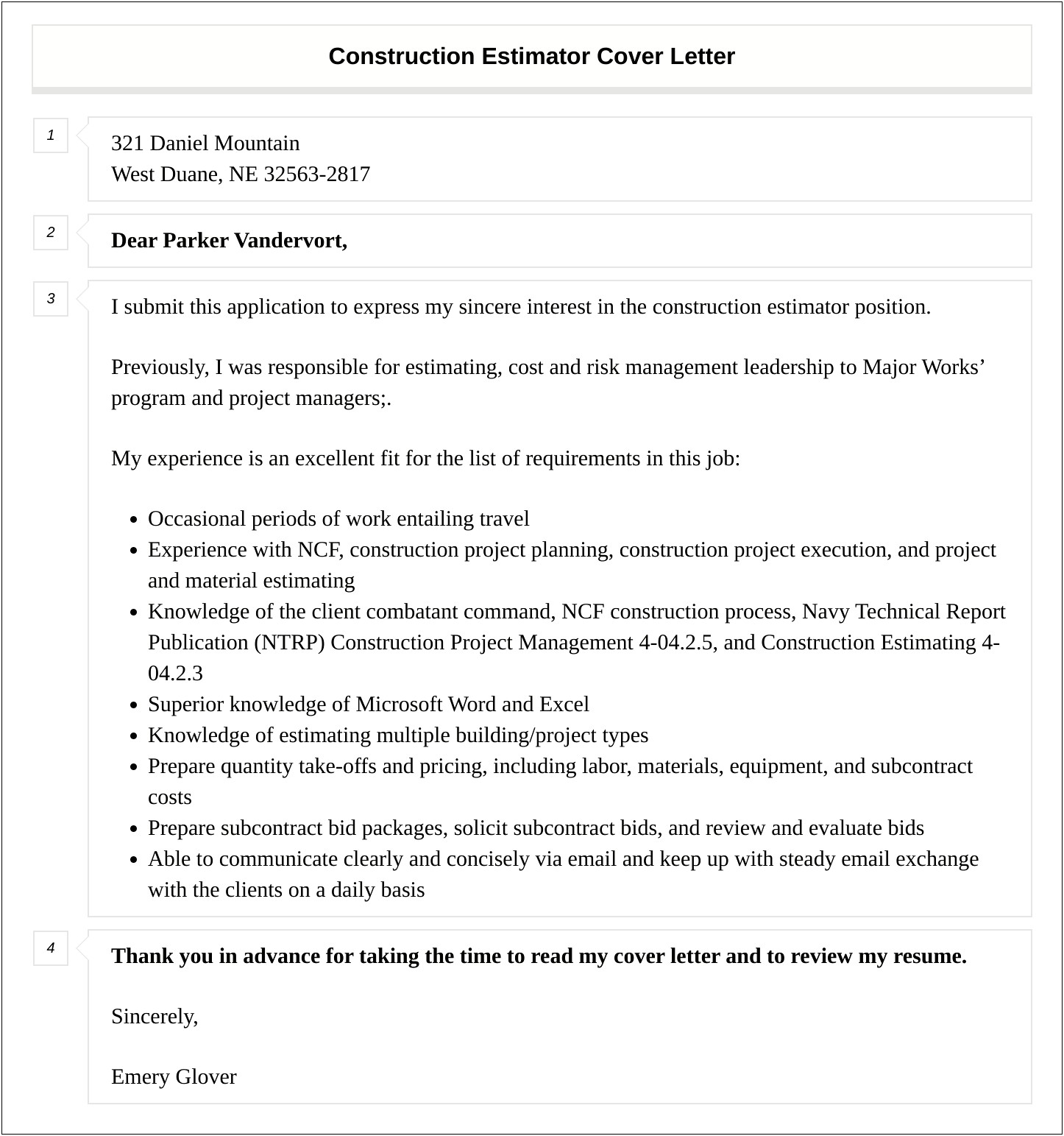 Resume Cover Letter For Project Estimator