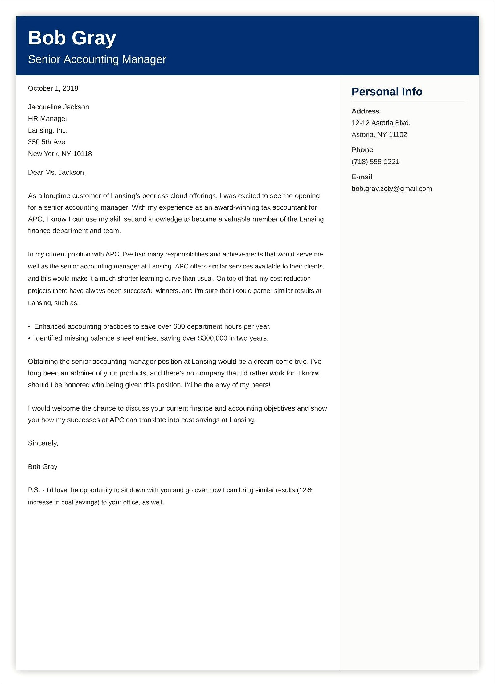Resume Cover Letter Format Finance Manager
