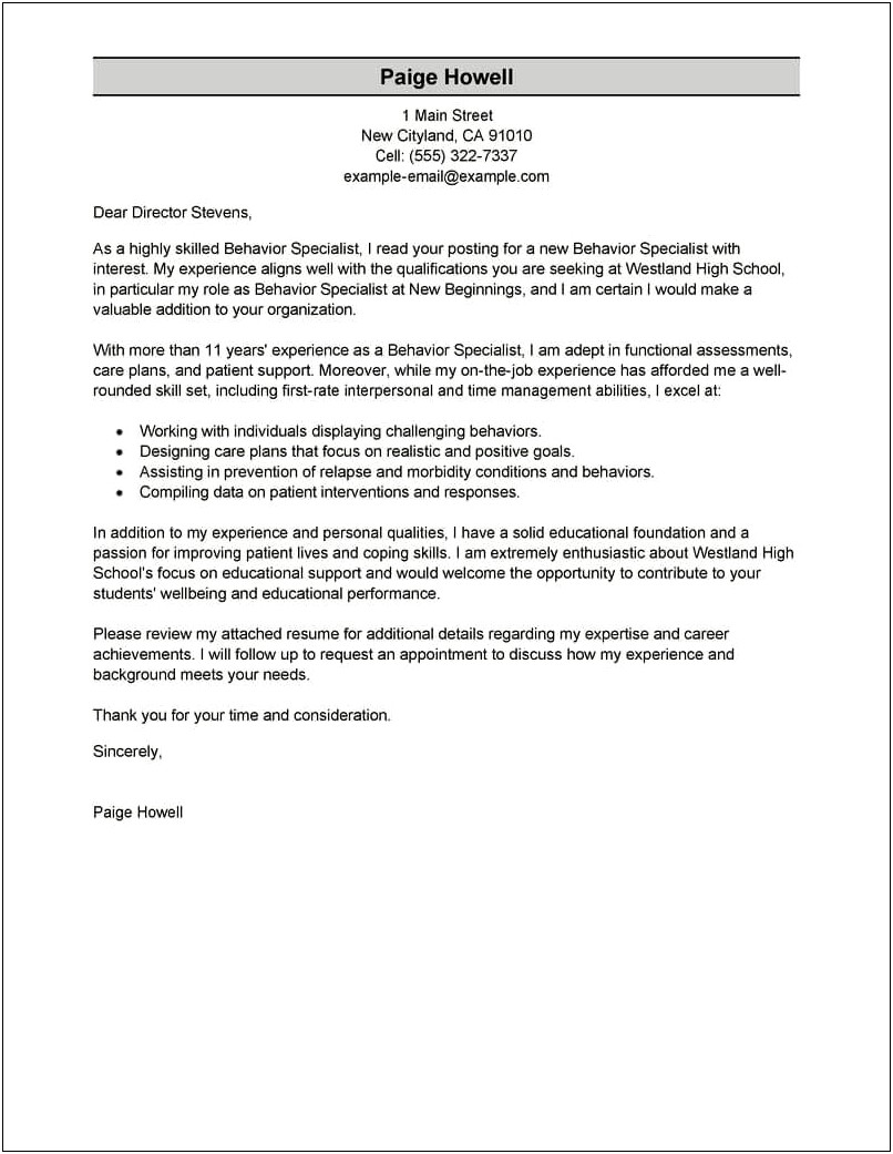 Resume Cover Letter Mental Health Worker