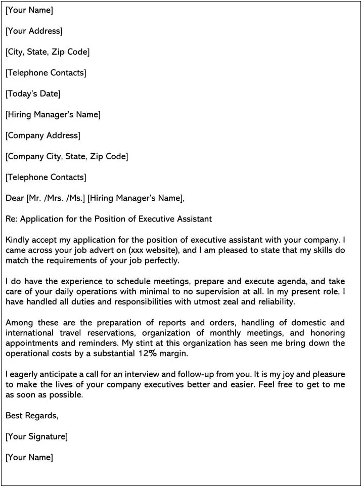 Resume Cover Letter Samples Executive Assistant