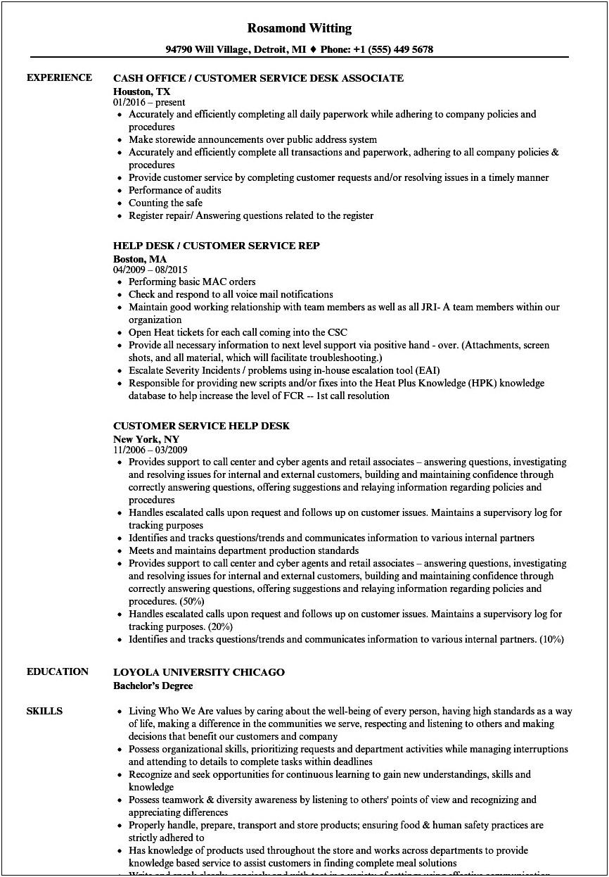 Resume Describe It Help Desk Job Duties