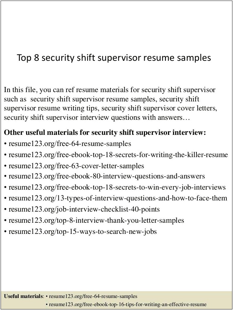 Resume Description For A Shift Super