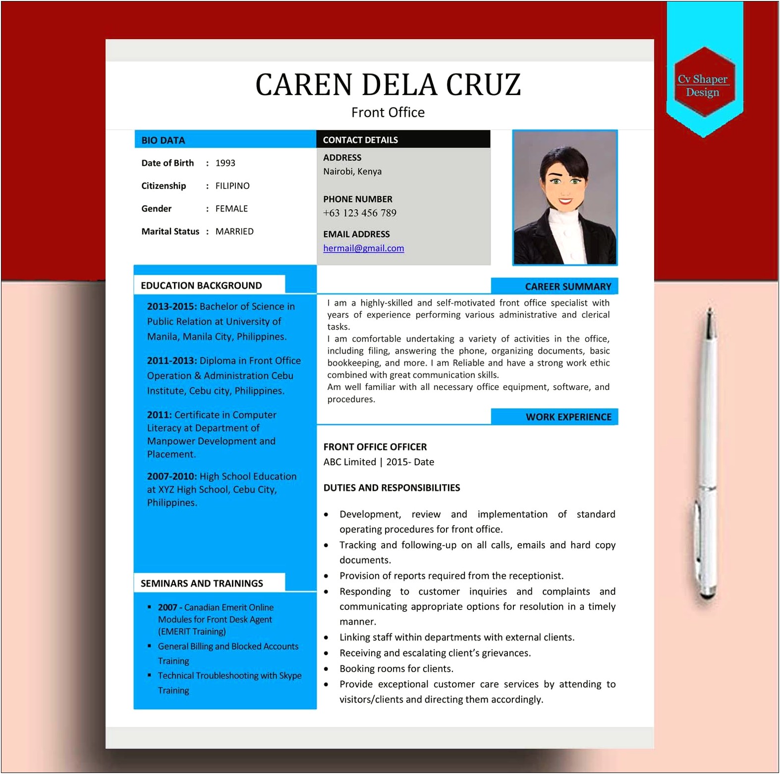 Resume Description For Front Desk Agent