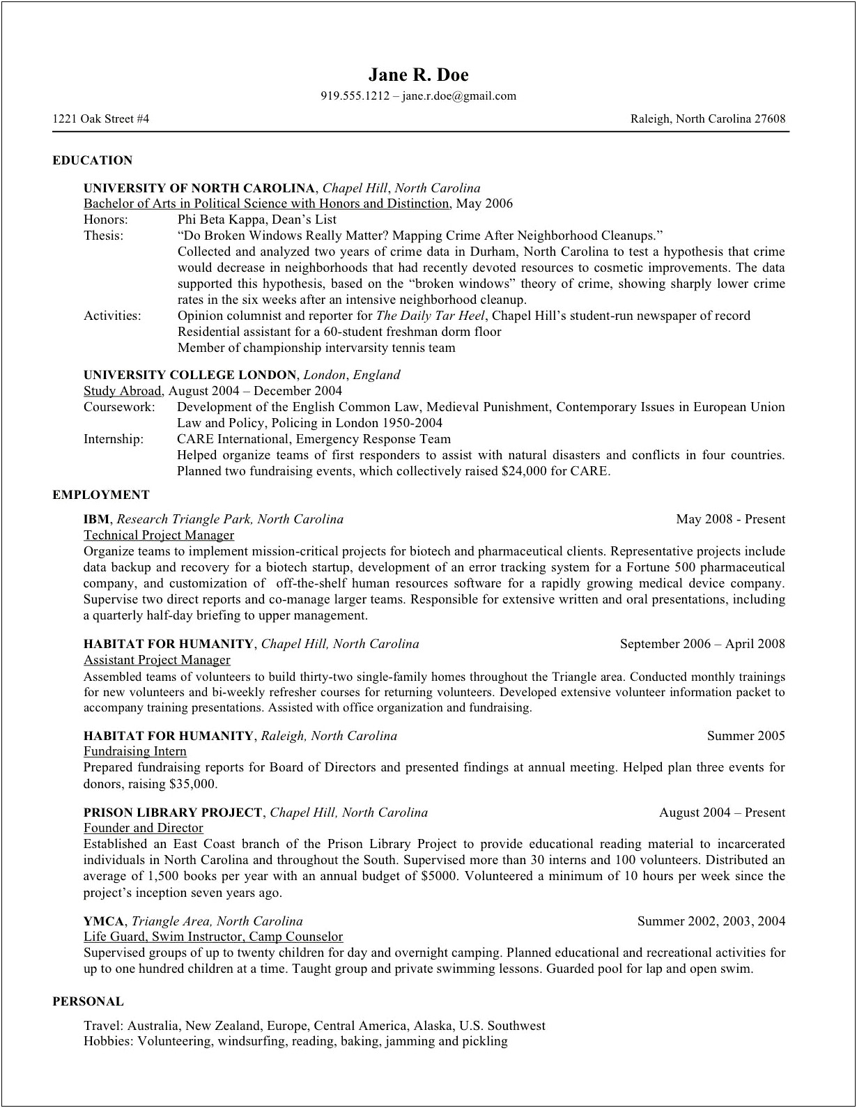 Resume Description For Habitat For Humanity