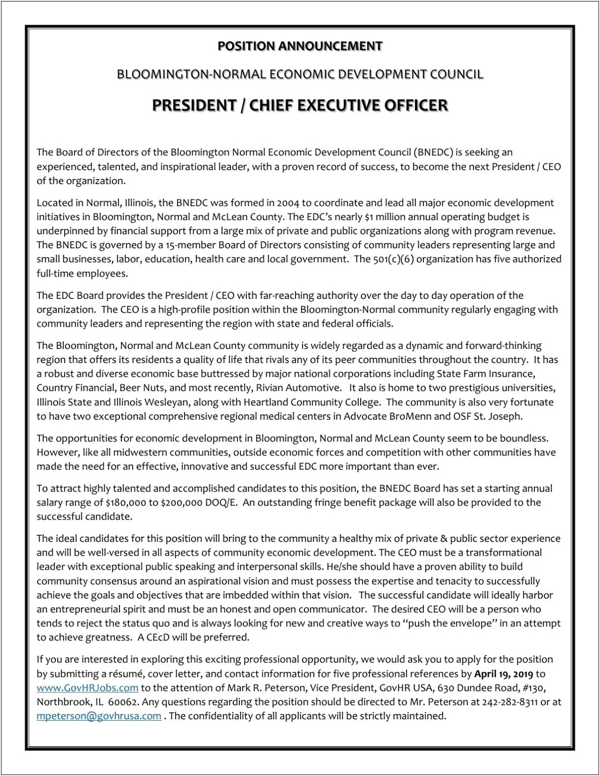 Resume Description For President Position As Leadership