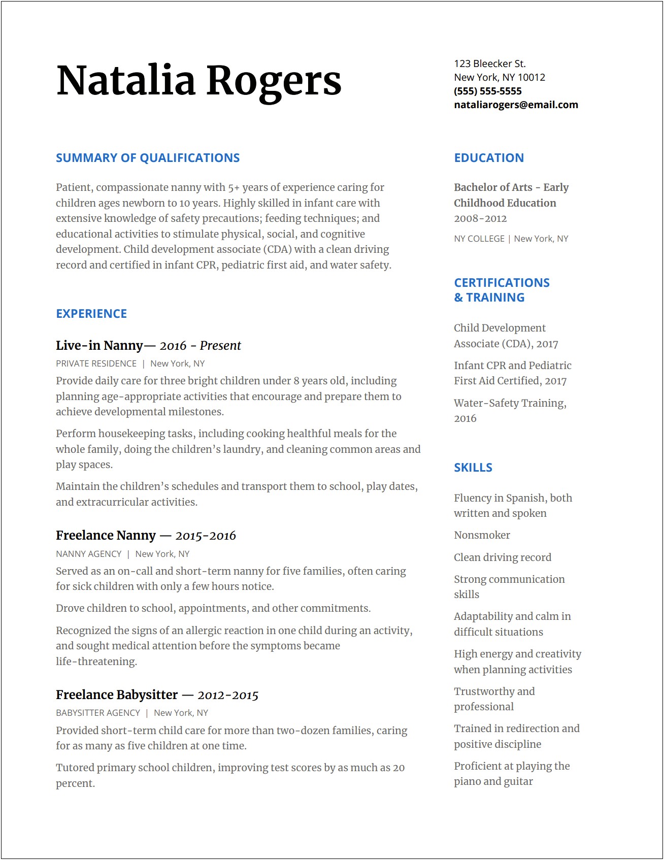 Resume Early Experience Or Other Experience