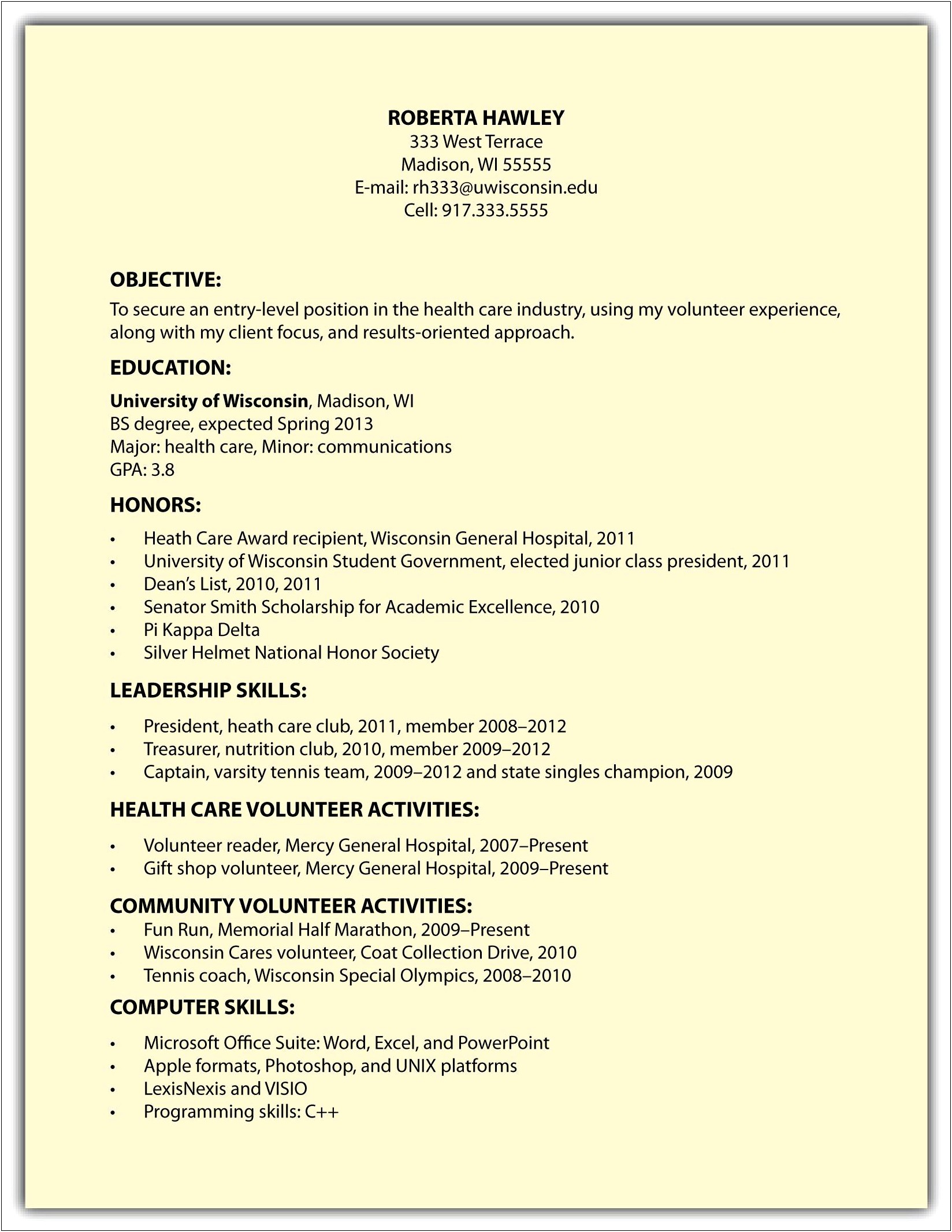 Resume Educationn Formating Examples With A Minor