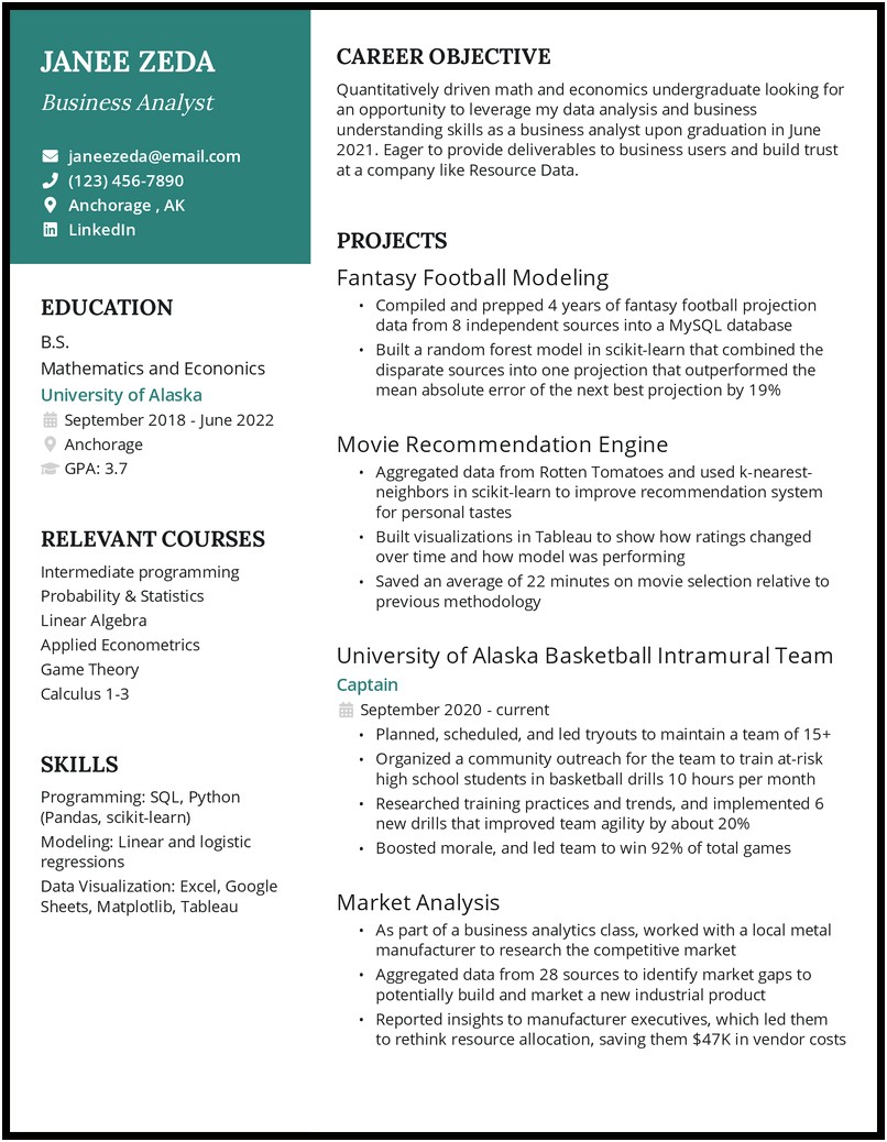 Resume Example College Student Standout Skills Section