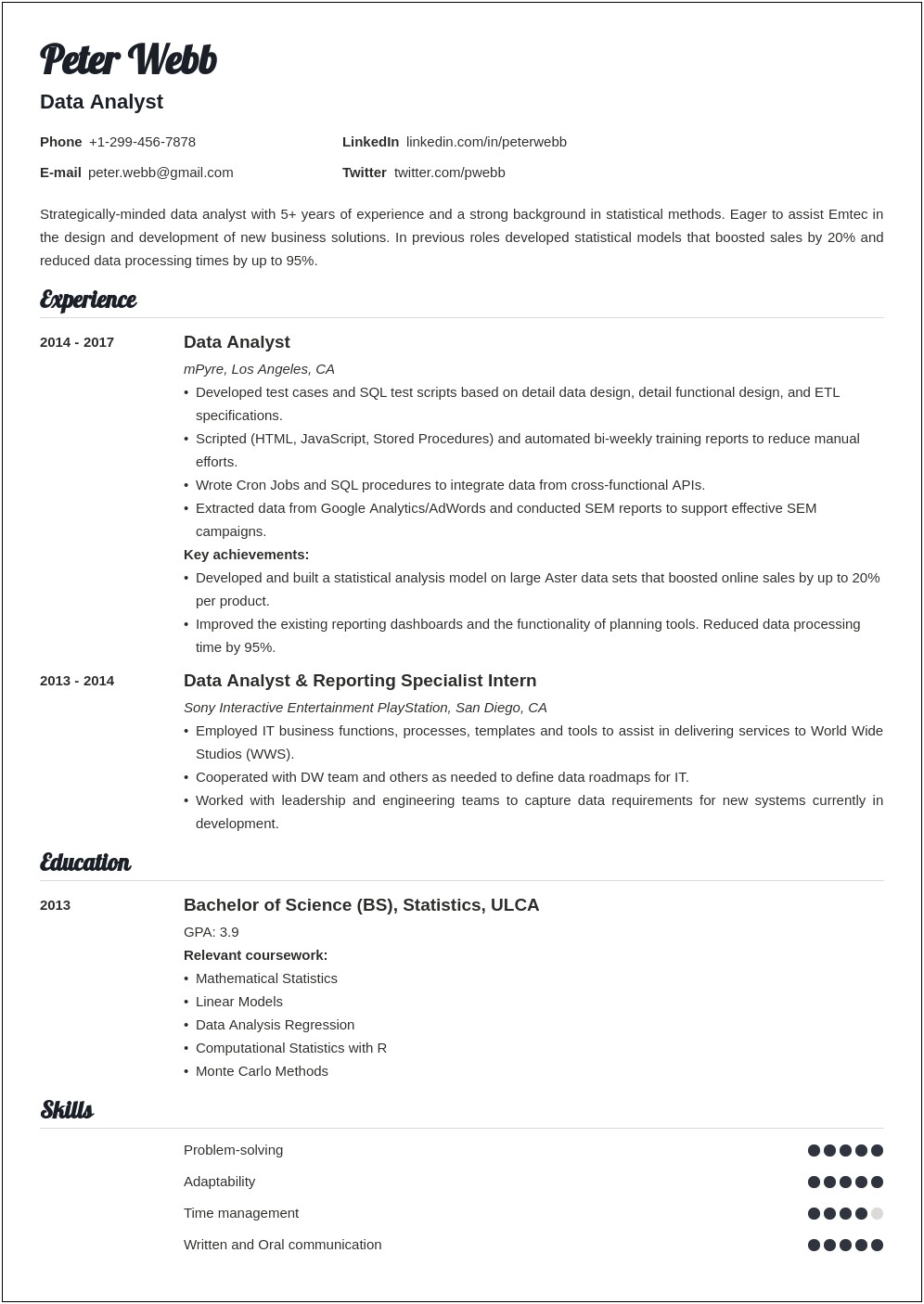 Resume Example Data Driven Decision Making