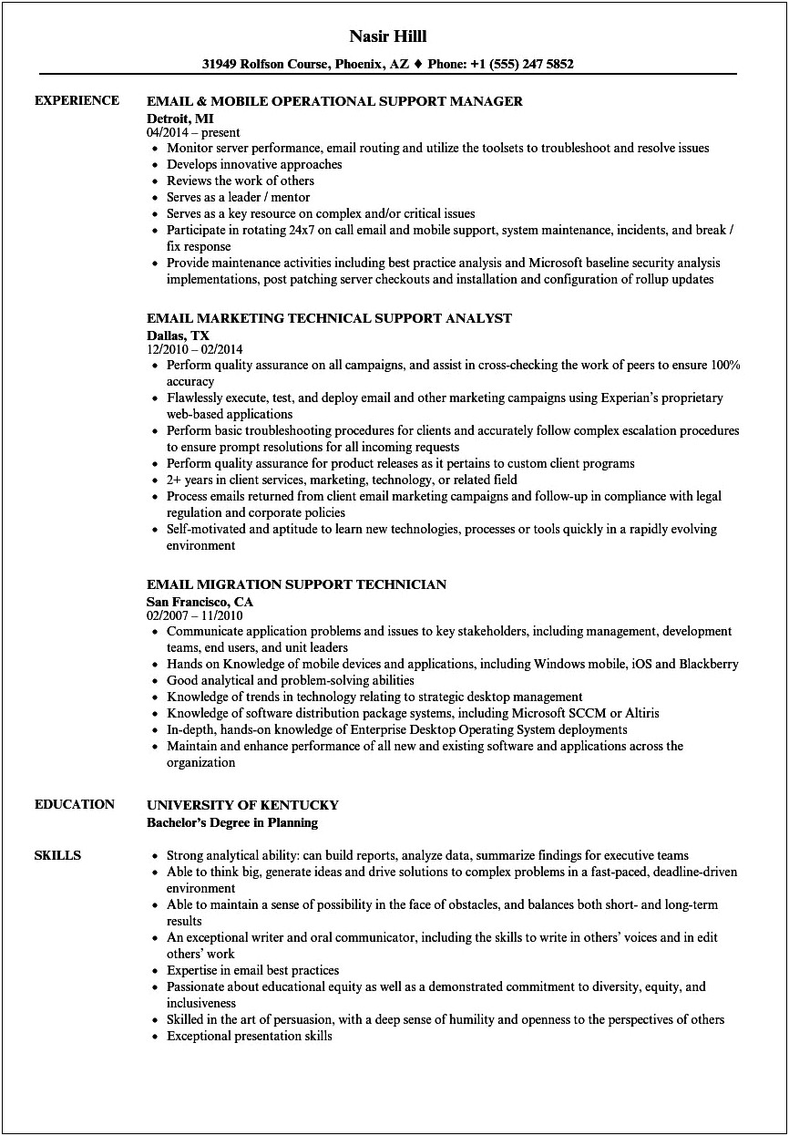 Resume Example For A Chat Technical Support Representative